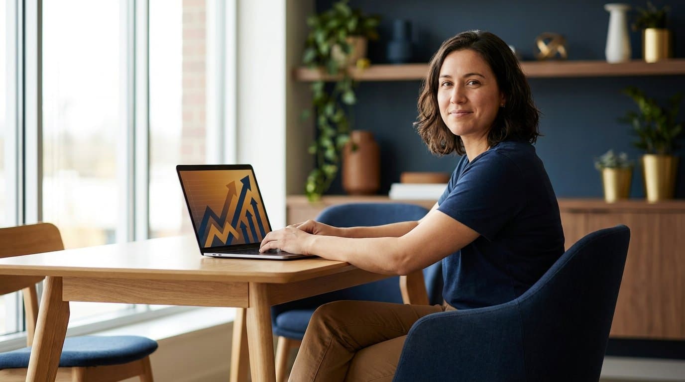 A business owner reviewing marketing growth results